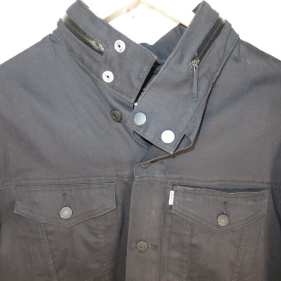 Levis Commuter Trucker Messenger Jacket Black Zip Out Hood Back Pockets Mens XL - Picture 3 of 16